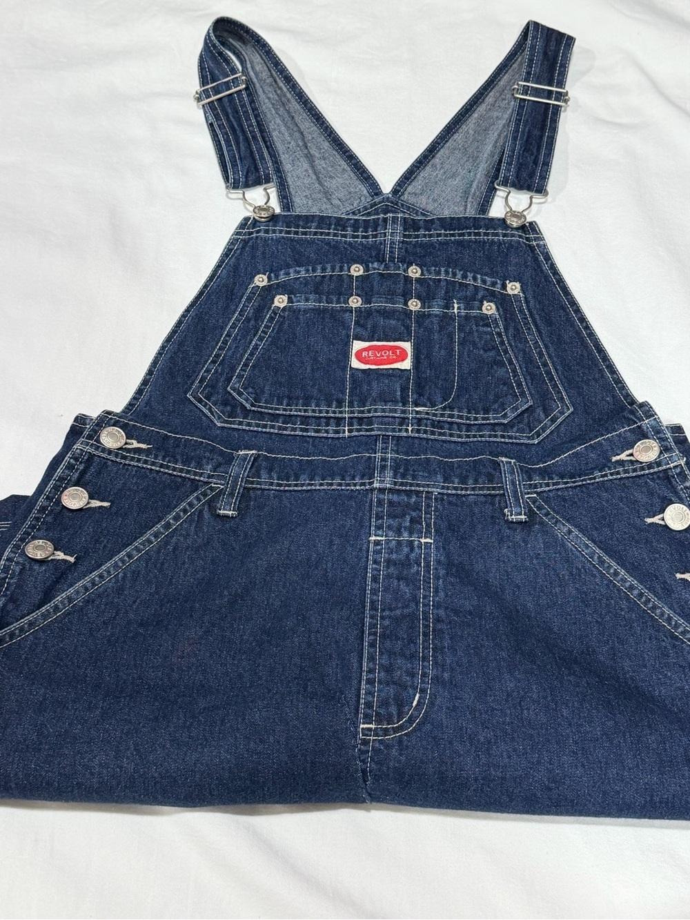 REVOLT Y2K “90s style Denim Overall Dress Medium Dark Wash Pinafore Jumper - Picture 13 of 13